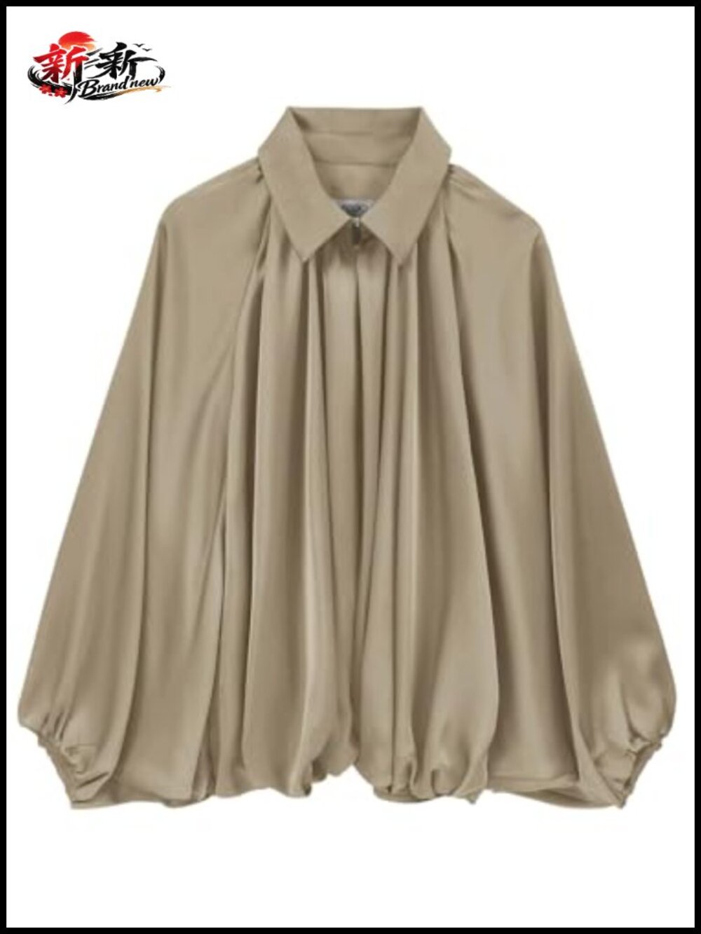 Womens Satin Puffed Bomber Jacket Oversized Batwing Sleeve Pleated